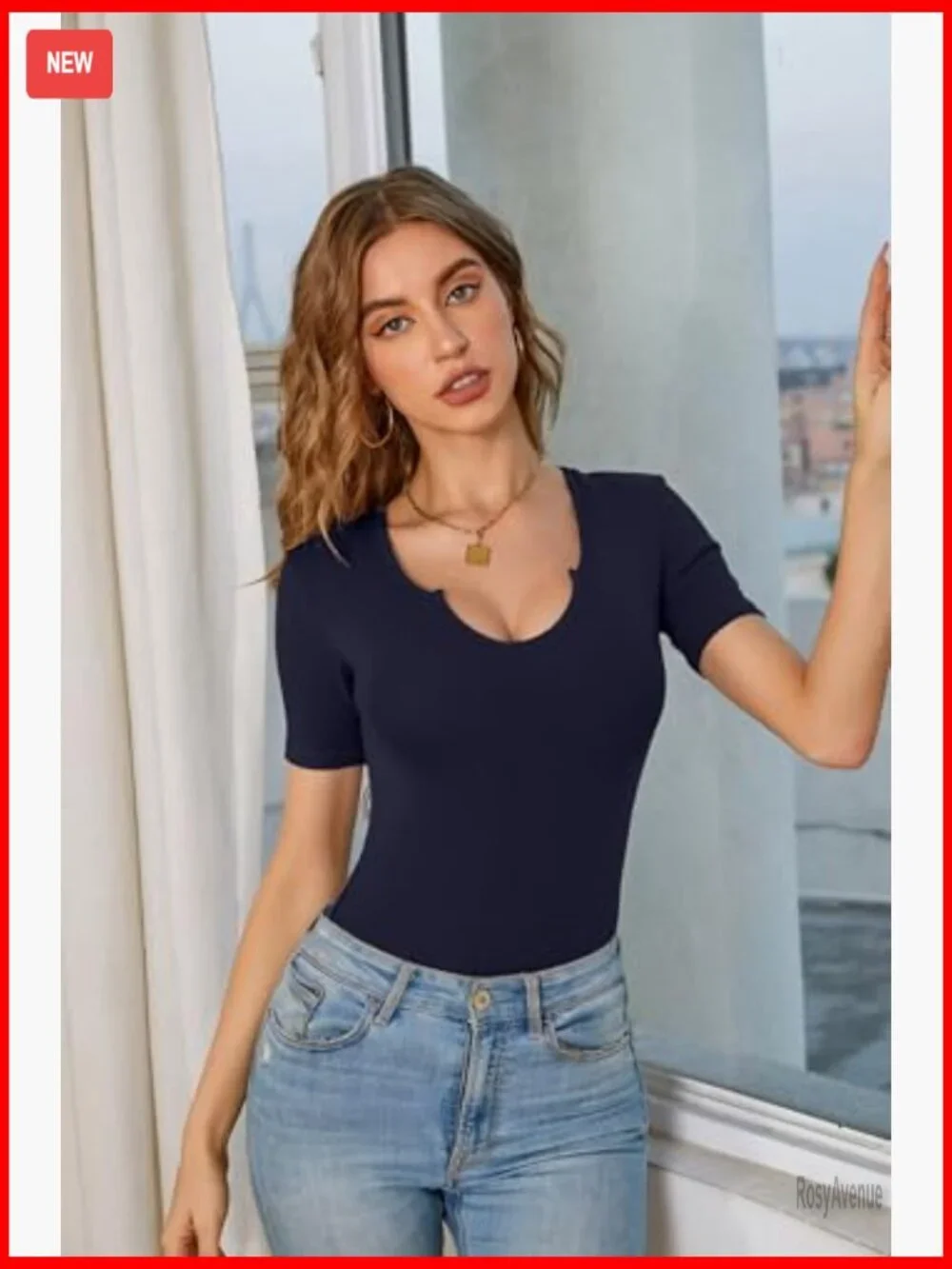 Slim Fitted V-Neck Ribbed T-Shirt Short Sleeve Casual Blouse